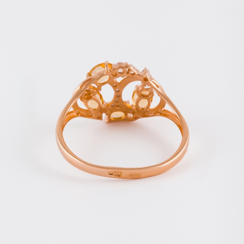Золотое кольцо Efremof из красного золота 585 пробы со вставками из полудрагоценных камней (цитрин и фианит) ЮПК13411843цт, размеры от 16.5 до 18
