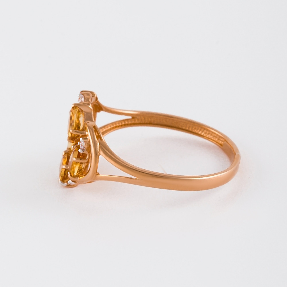 Золотое кольцо Efremof из красного золота 585 пробы со вставками из полудрагоценных камней (цитрин и фианит) ЮПК13411843цт, размеры от 16.5 до 18