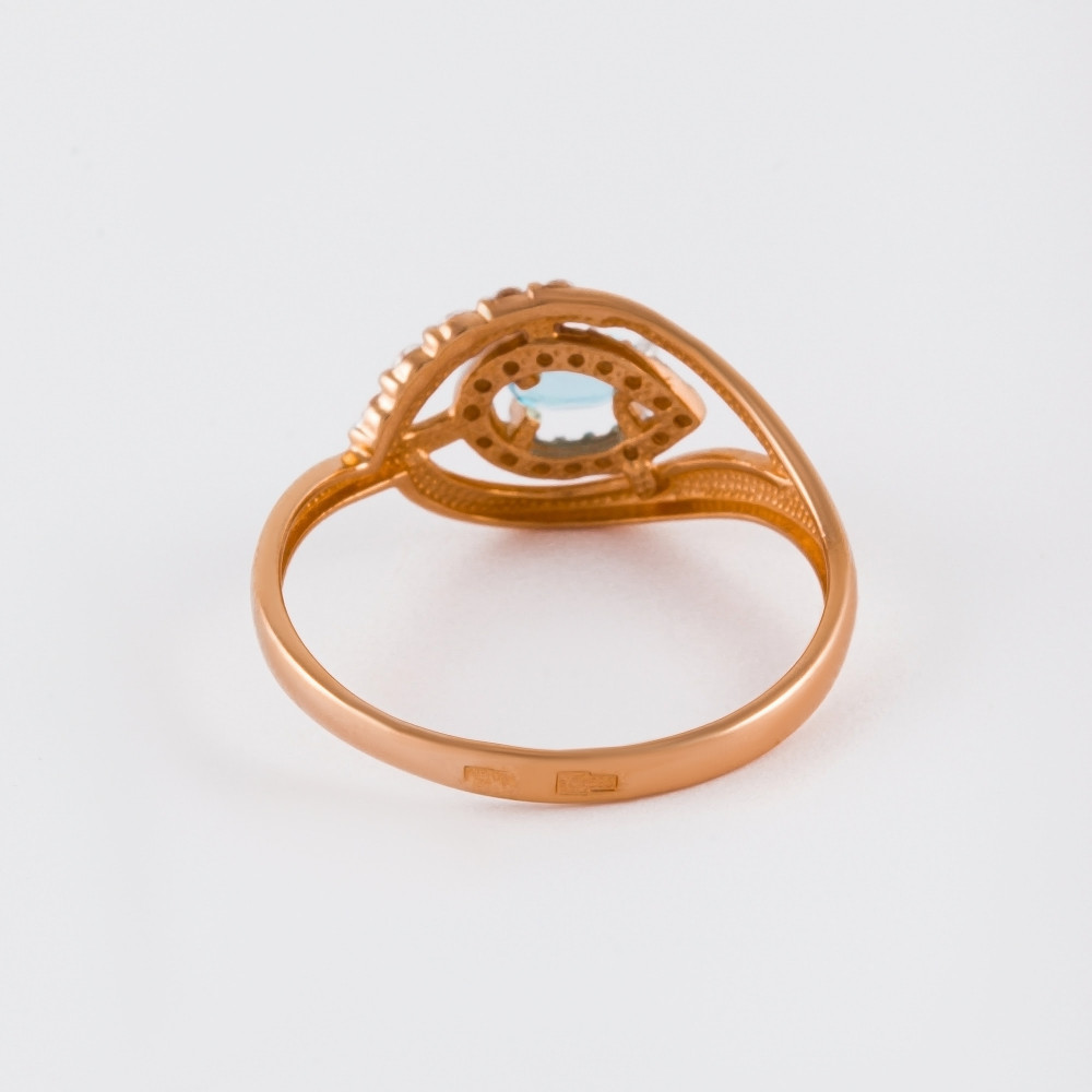 Золотое кольцо Efremof из красного золота 585 пробы со вставками из полудрагоценных камней (топаз и фианит) ЮПК13411874тл, размеры от 17 до 19
