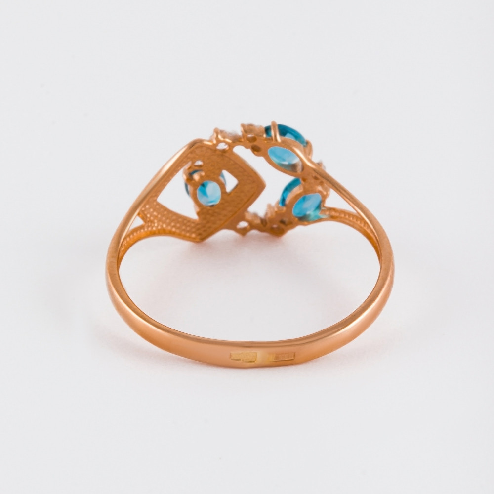 Золотое кольцо Efremof из красного золота 585 пробы со вставками из полудрагоценных камней (топаз и фианит) ЮПК13411842тл, размеры от 17 до 19