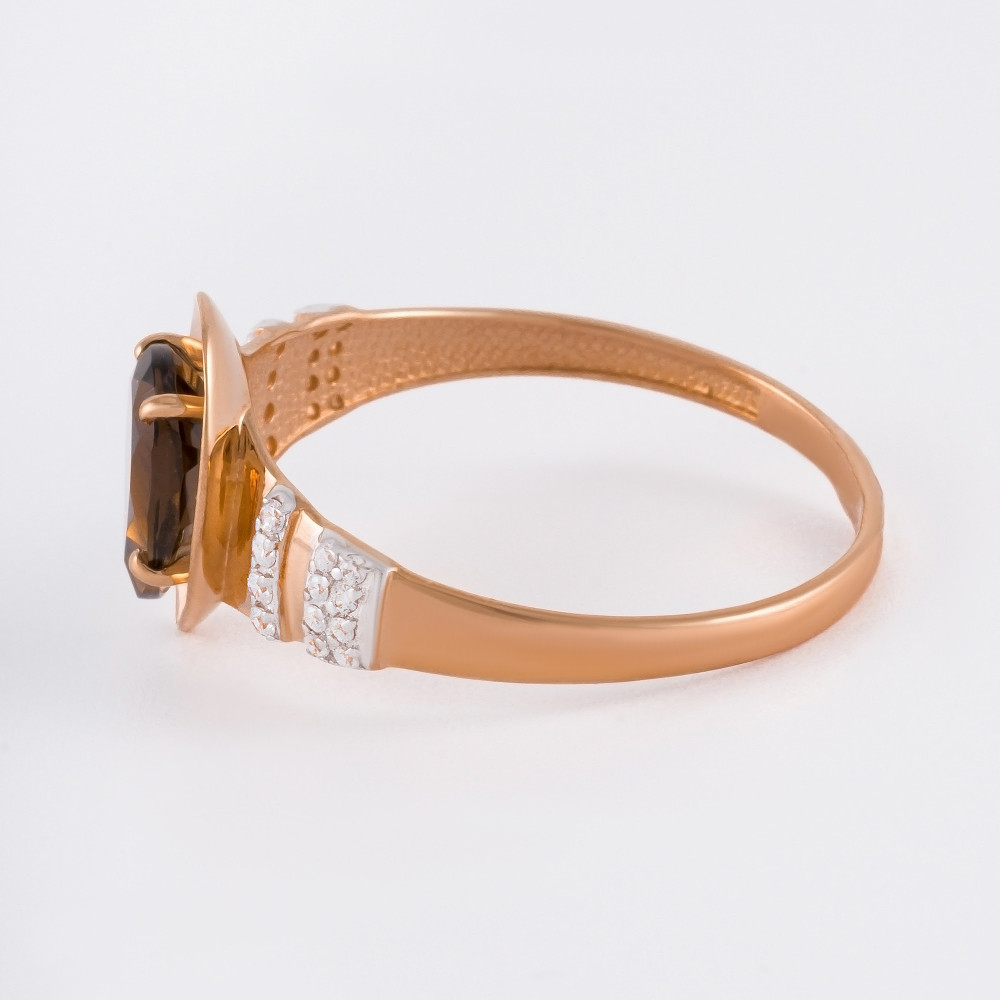 Золотое кольцо Efremof из красного золота 585 пробы со вставками из полудрагоценных камней (топаз и фианит) ЮПК1348221тр, размеры от 16.5 до 20