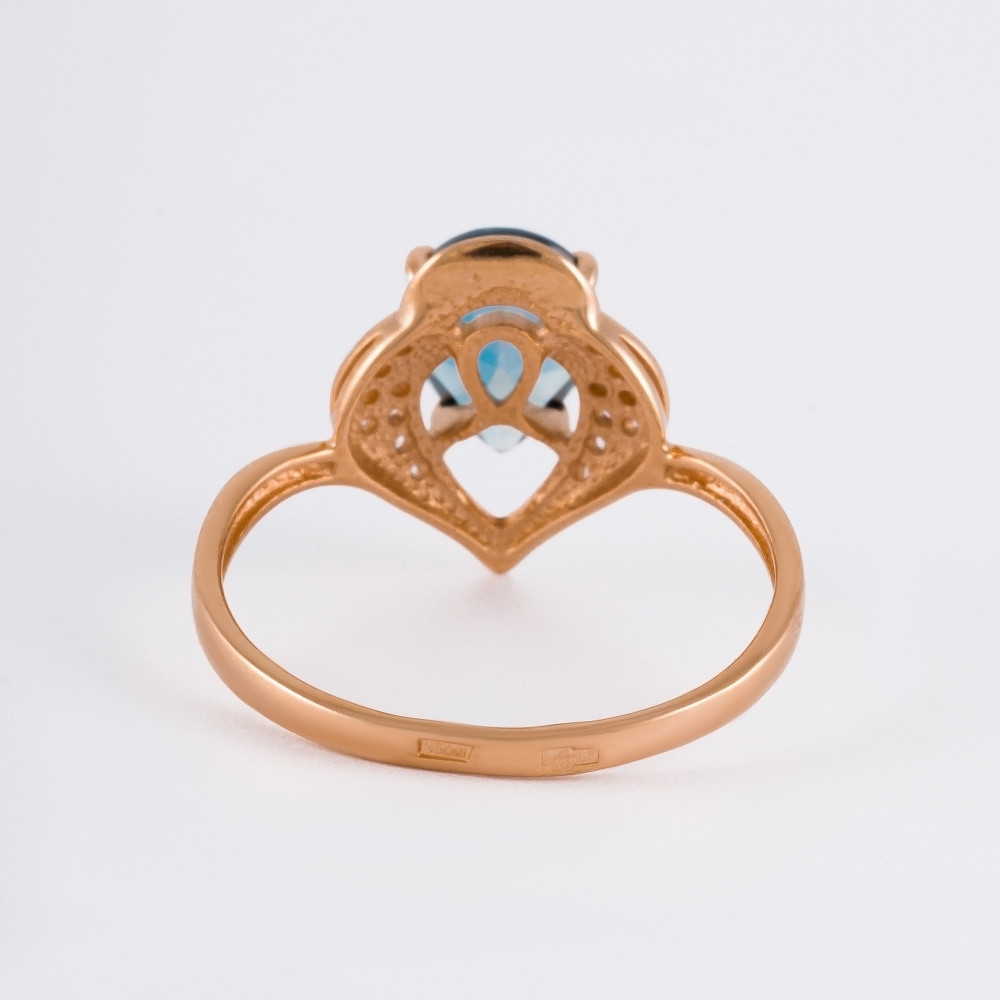 Золотое кольцо Efremof из красного золота 585 пробы со вставками из полудрагоценных камней (топаз и фианит) ЮПК1348187тл, размеры от 17 до 19