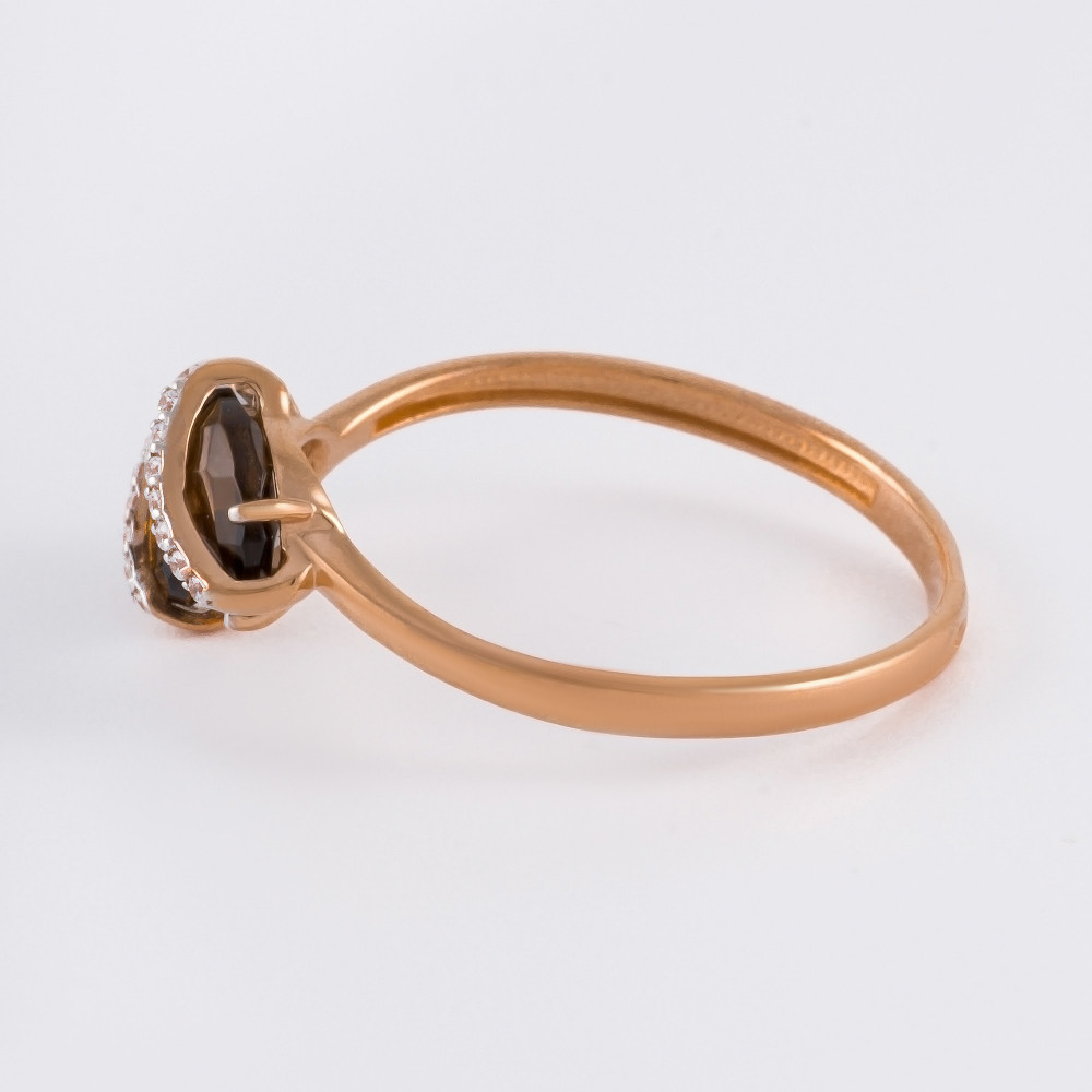 Золотое кольцо Efremof из красного золота 585 пробы со вставками из полудрагоценных камней (фианит и раухтопаз) ЮПК1349519тр, размеры от 17 до 18.5