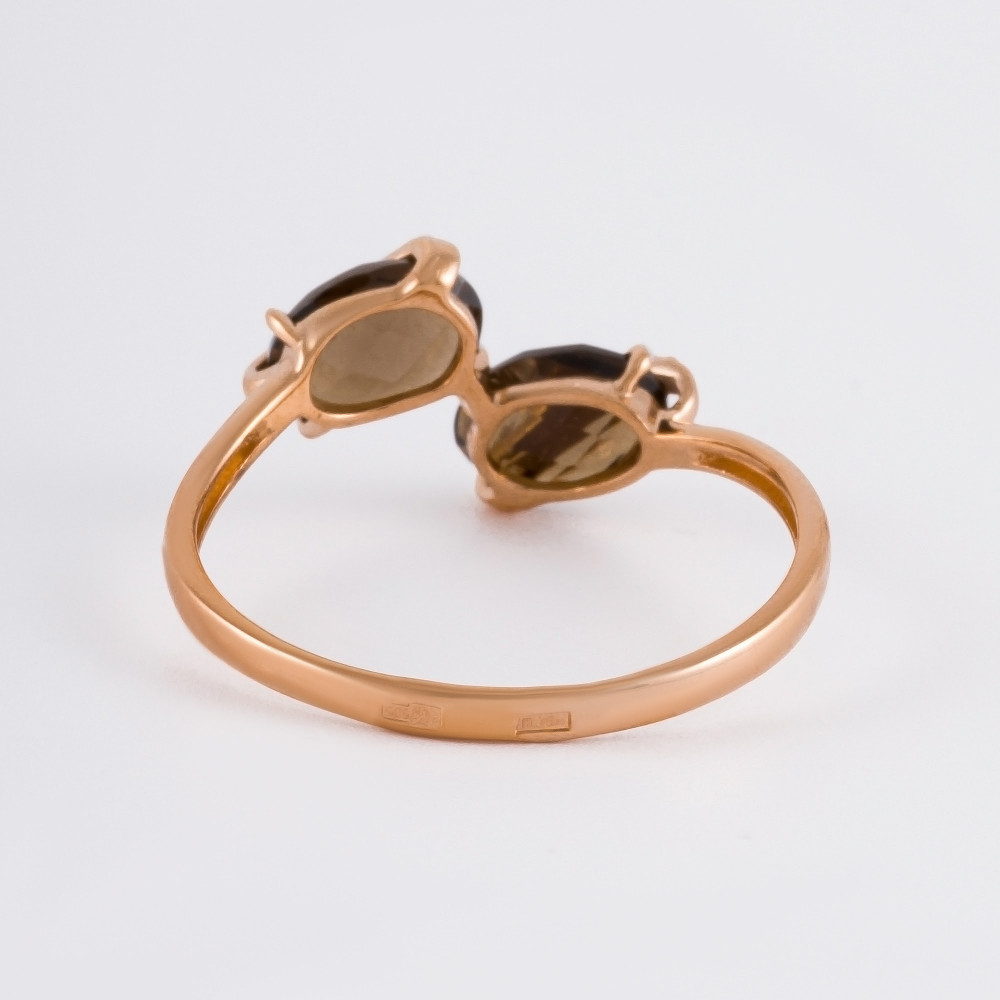 Золотое кольцо Efremof из красного золота 585 пробы со вставками из полудрагоценных камней (фианит и раухтопаз) ЮПК1349519тр, размеры от 17 до 18.5