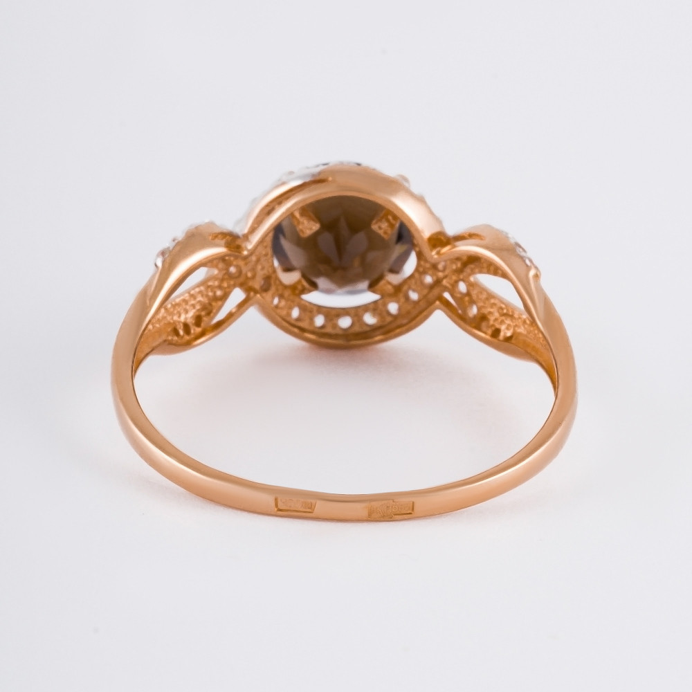 Золотое кольцо Efremof из красного золота 585 пробы со вставками из полудрагоценных камней (аметист, фианит, топаз и раухтопаз) ЮПК1348953тр, размеры от 16.5 до 19