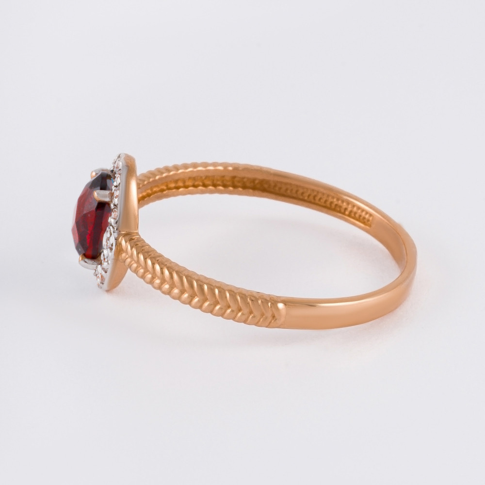 Золотое кольцо Efremof из красного золота 585 пробы со вставками из полудрагоценных камней (аметист, фианит и гранат) ЮПК1348977гр, размеры от 16.5 до 19