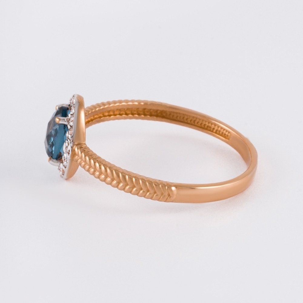 Золотое кольцо Efremof из красного золота 585 пробы со вставками из полудрагоценных камней (аметист, фианит и топаз) ЮПК1348977тл, размеры от 16.5 до 19