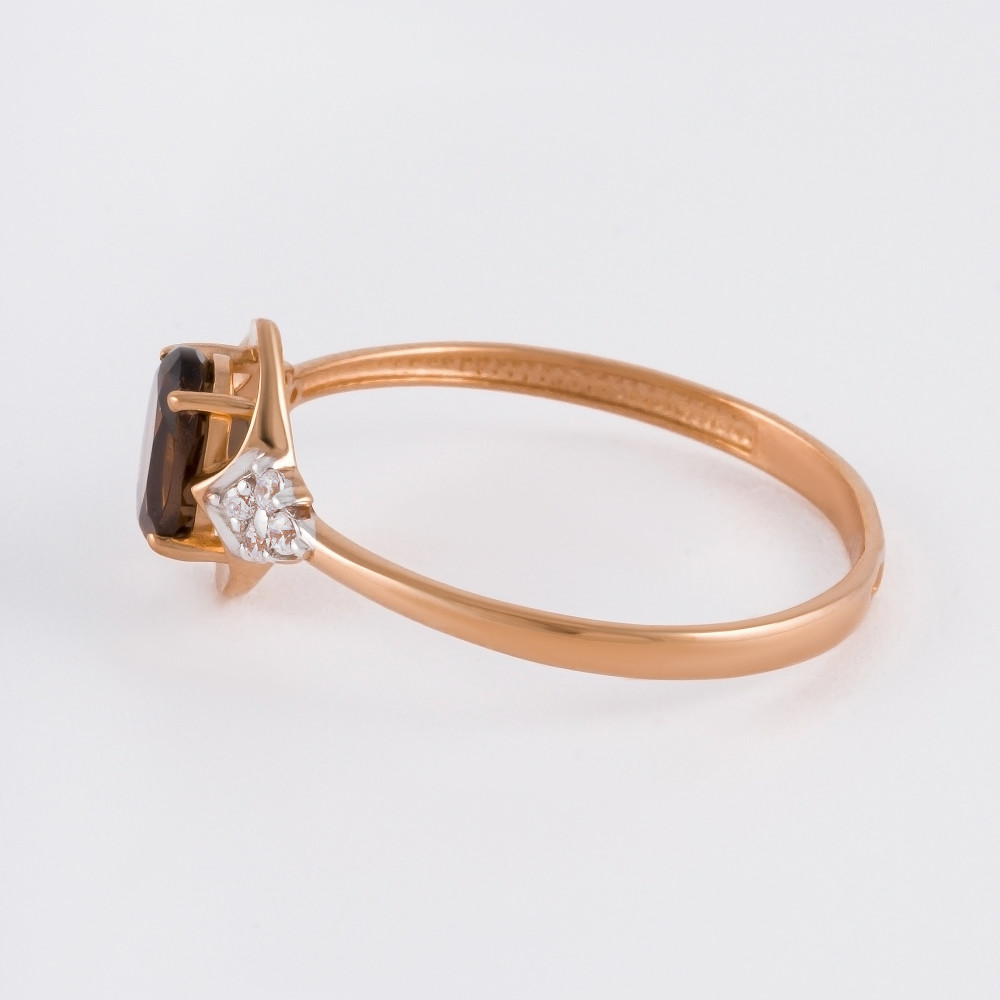 Золотое кольцо Efremof из красного золота 585 пробы со вставками из полудрагоценных камней (топаз и фианит) ЮПК1348563тр, размеры от 16.5 до 19