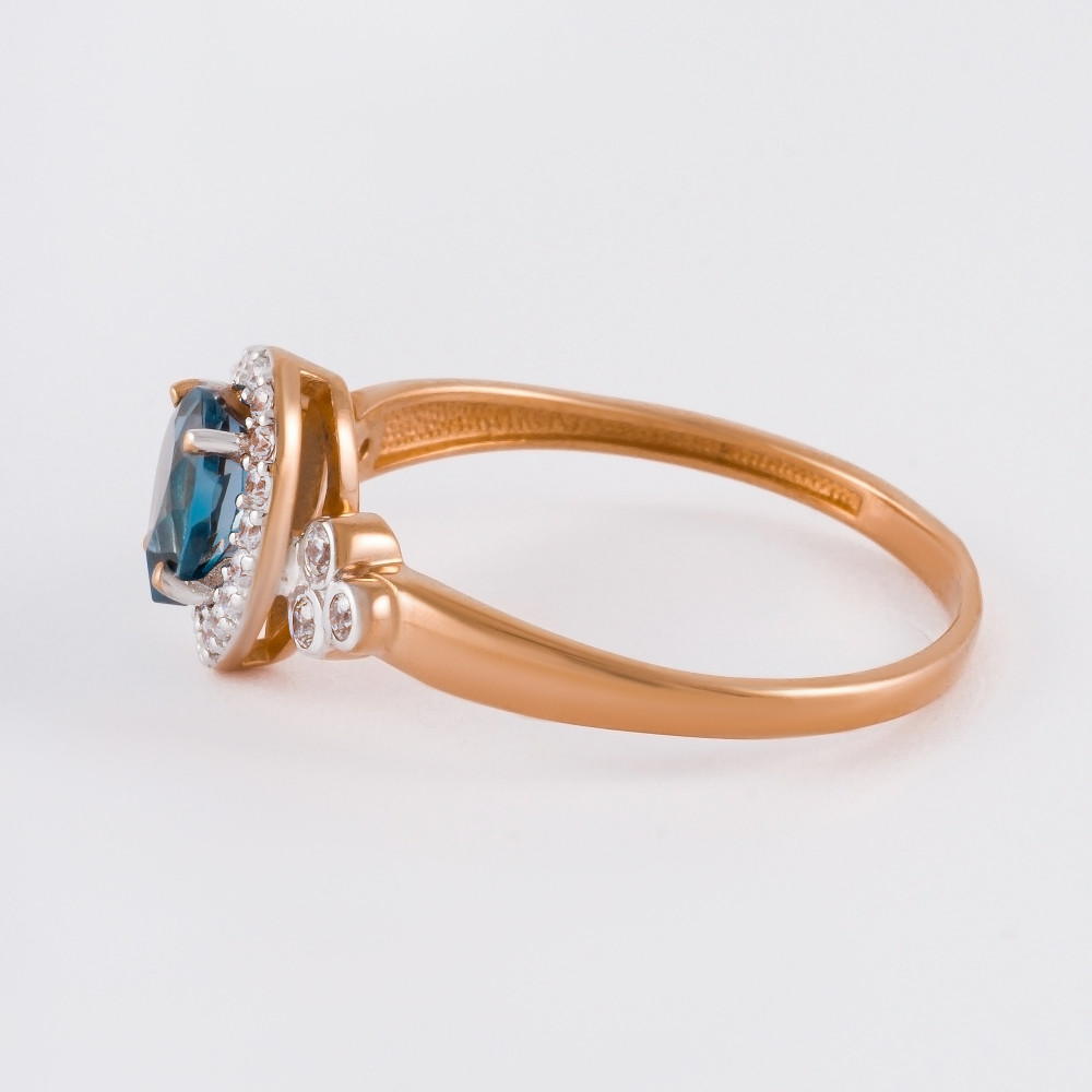 Золотое кольцо Efremof из красного золота 585 пробы со вставками из полудрагоценных камней (топаз и фианит) ЮПК1348743тл, размеры от 16.5 до 19