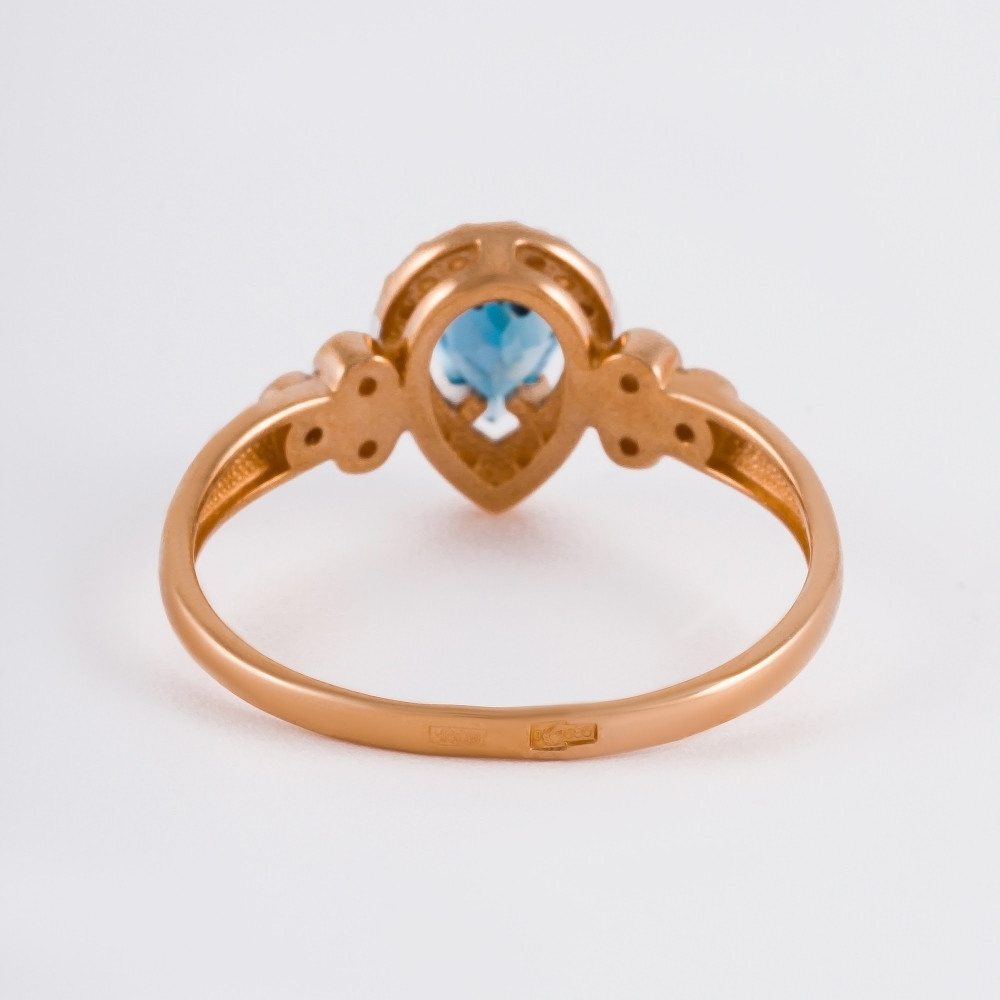 Золотое кольцо Efremof из красного золота 585 пробы со вставками из полудрагоценных камней (топаз и фианит) ЮПК1348743тл, размеры от 16.5 до 19