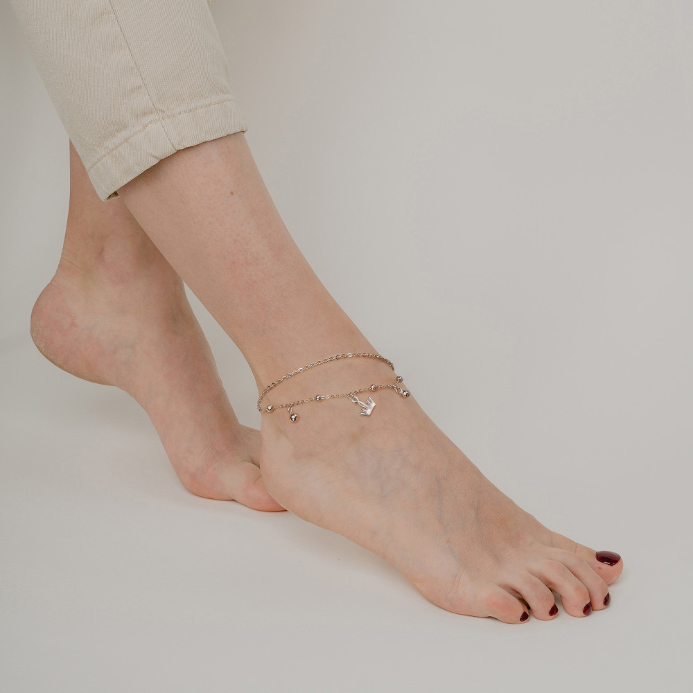 Серебряный браслет на ногу Випголд  со вставками (шарик-серебро) ВПБР208Н, размеры от 20 до 40