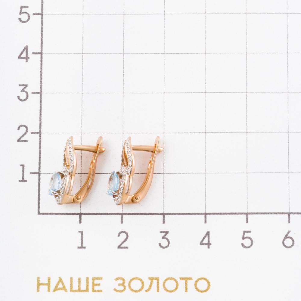 Золотые серьги Efremof из красного золота 585 пробы со вставками из полудрагоценных камней (топаз и фианит) ЮПС1346698тс, размеры от  до 19.5