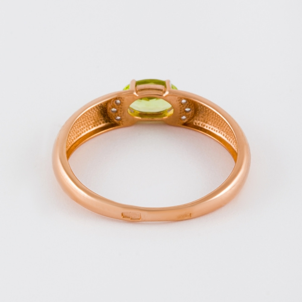Золотое кольцо Efremof из красного золота 585 пробы со вставками из полудрагоценных камней (хризолит и фианит) ЮПК1348168хр, размеры от 16.5 до 19