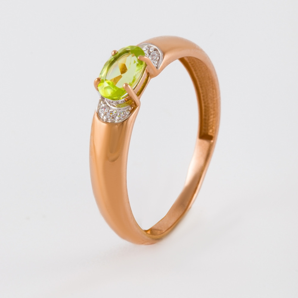 Золотое кольцо с хризолитами и фианитами