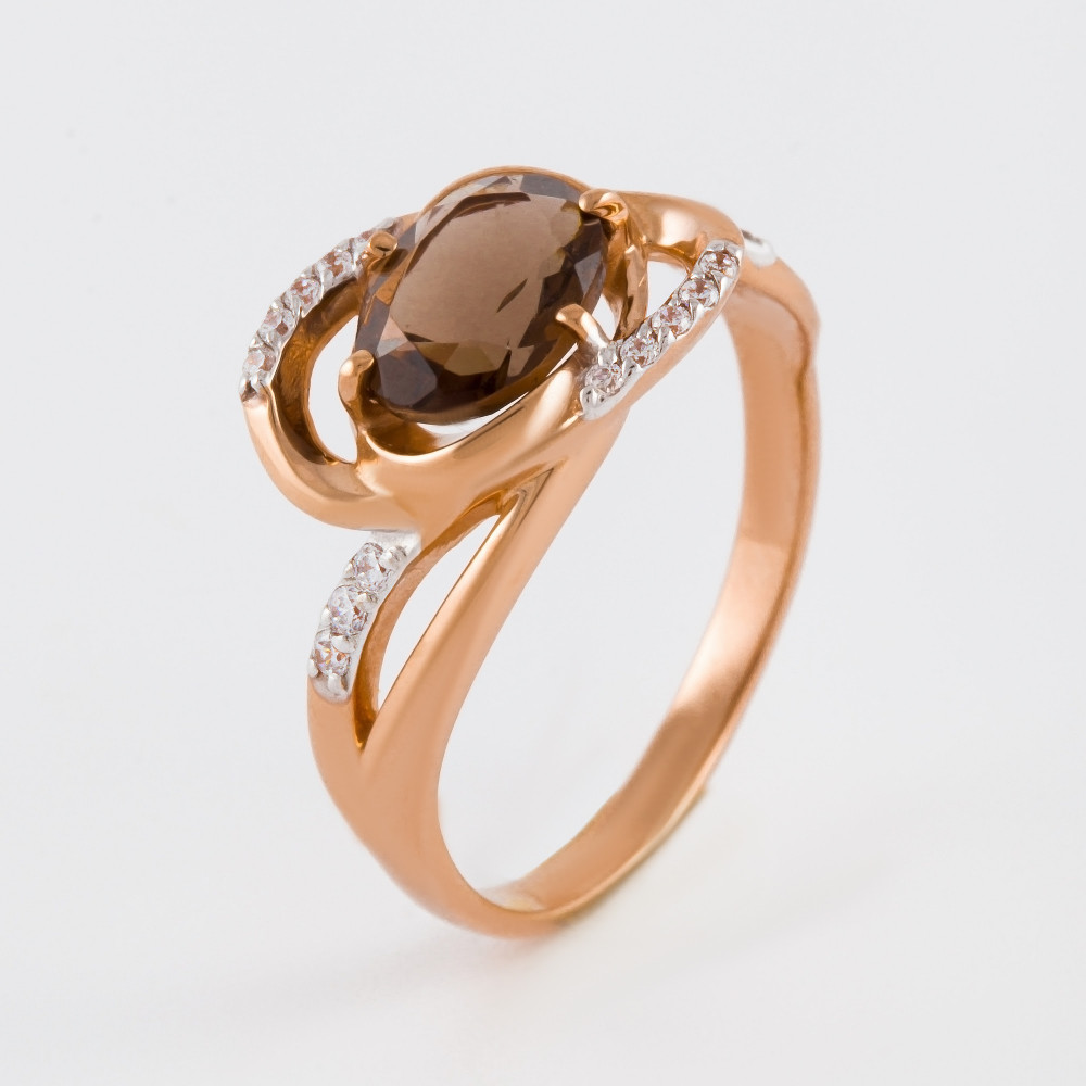 Золотое кольцо Efremof из красного золота 585 пробы со вставками из полудрагоценных камней (гранат, топаз и фианит) ЮПК1343397тр, размеры от 16 до 20