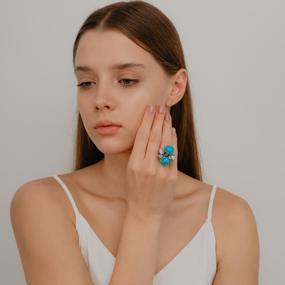 Серебряное кольцо Style avenue из серебра с родированием ювелирный сад со вставками из полудрагоценных камней ( и ) СЙРГА001-4, размеры от 16 до 18