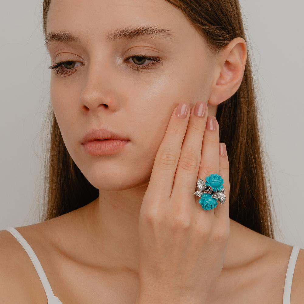 Серебряное кольцо Style avenue из серебра с родированием ювелирный сад со вставками из полудрагоценных камней ( и ) СЙРГА001-4, размеры от 16 до 18