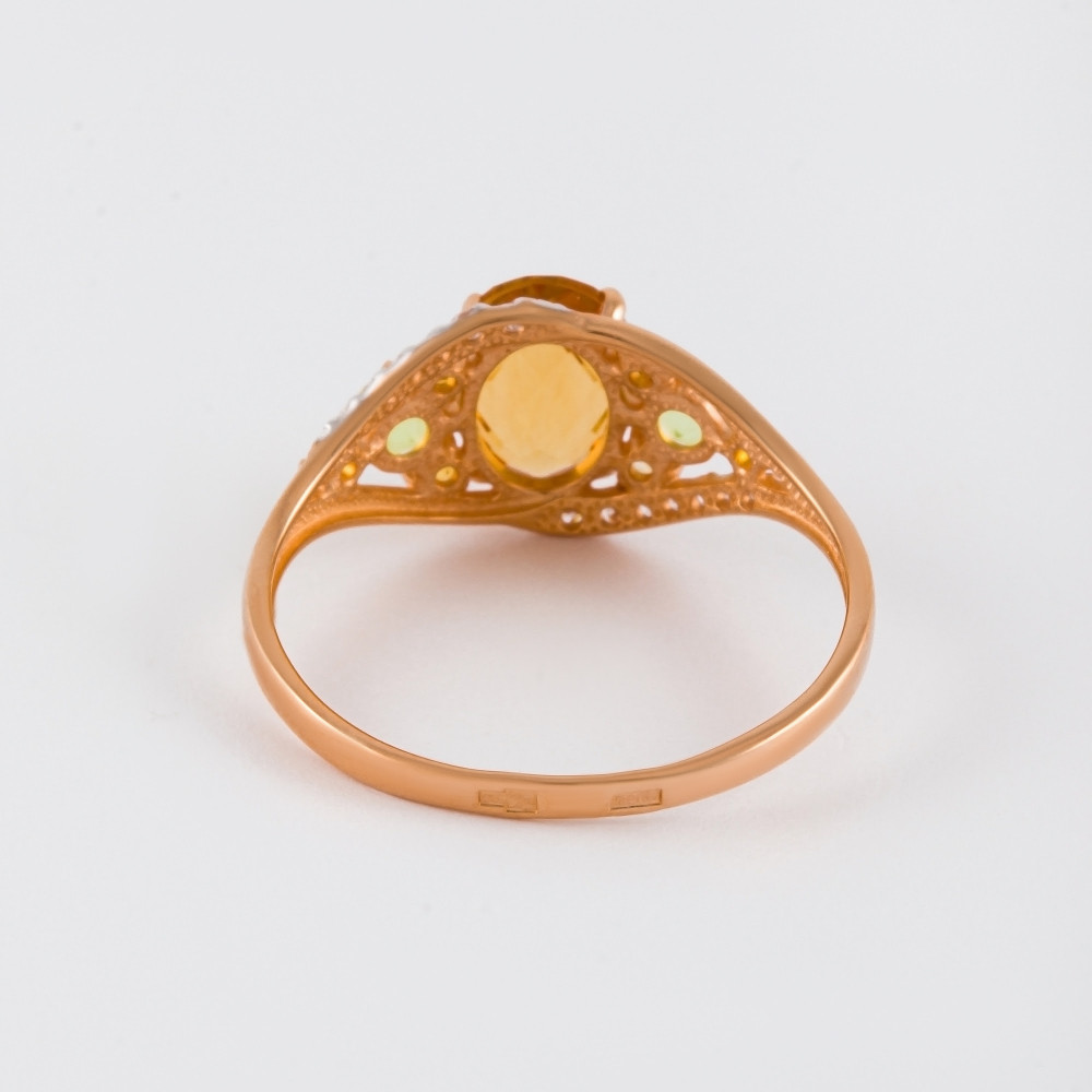 Золотое кольцо Efremof из красного золота 585 пробы со вставками из полудрагоценных камней (хризолит, цитрин и фианит) ЮПК1347737ХРЦТ, размеры от 16.5 до 19