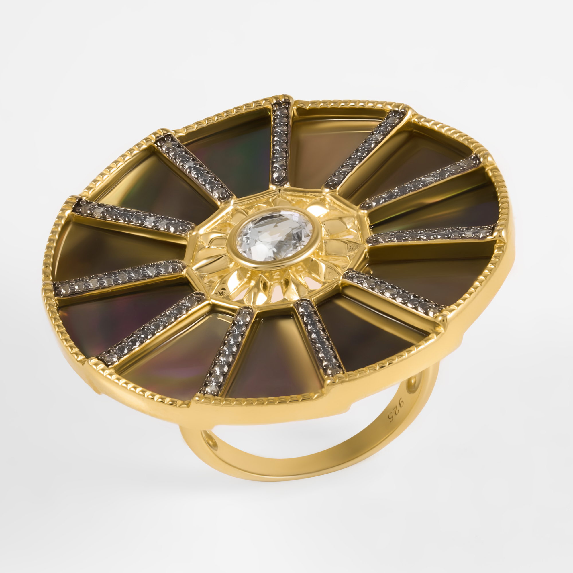 Серебряное кольцо с топазами и перламутром
