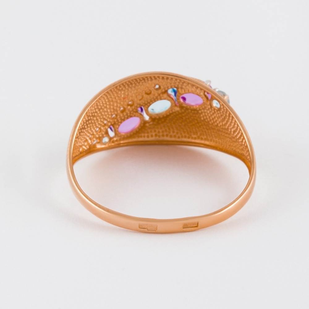 Золотое кольцо Efremof из красного золота 585 пробы со вставками из полудрагоценных камней (аметист, топаз и фианит) ЮПК1347694амтс, размеры от 17 до 19.5