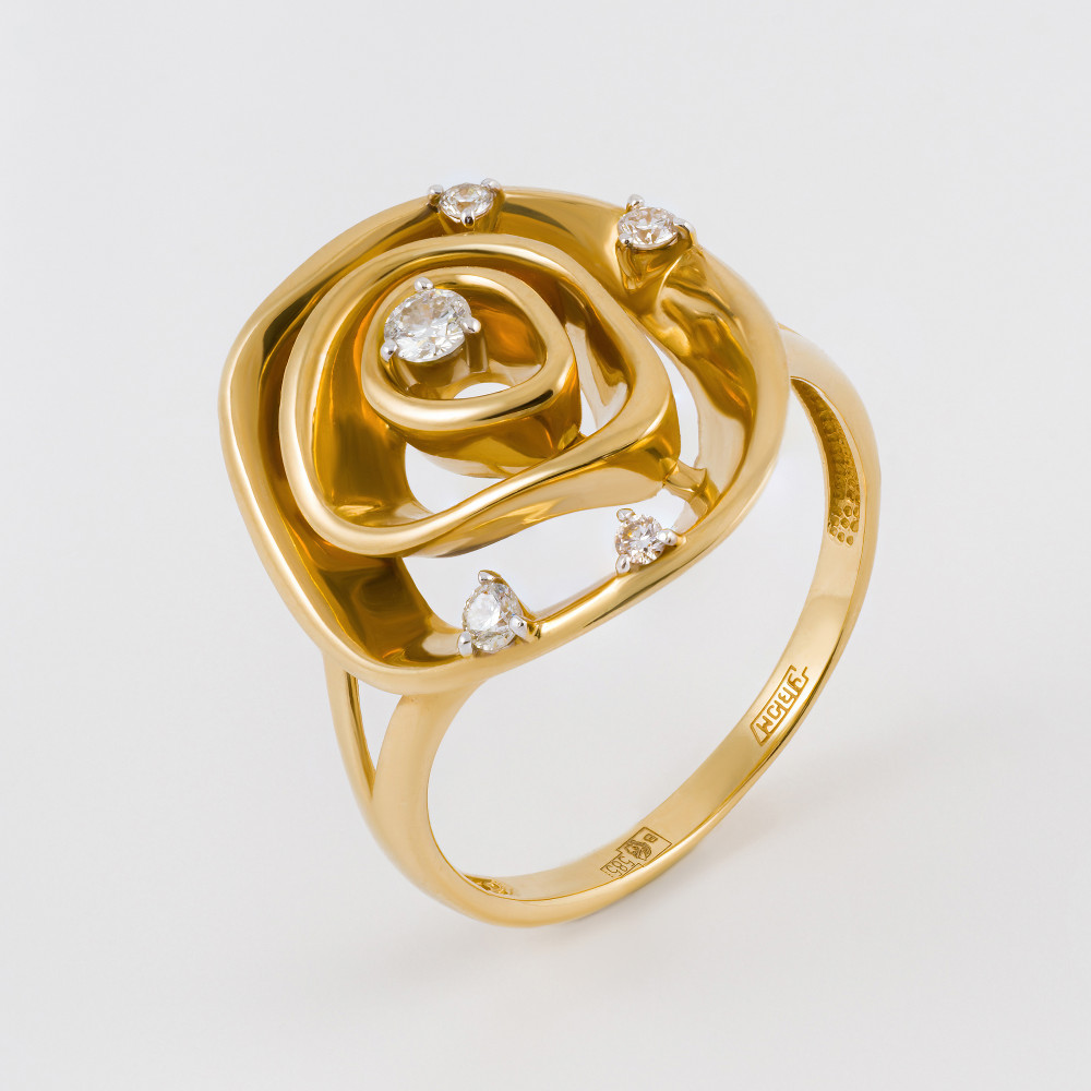 Золотое кольцо Империал из красного золота 585 пробы со вставками из драгоценных камней (бриллиант) ИМК0477-320, размеры от 15.5 до 19.5