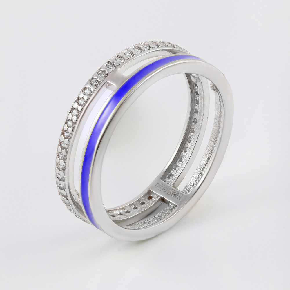 Серебряное кольцо с фианитами и эмалью дорожка по кругу