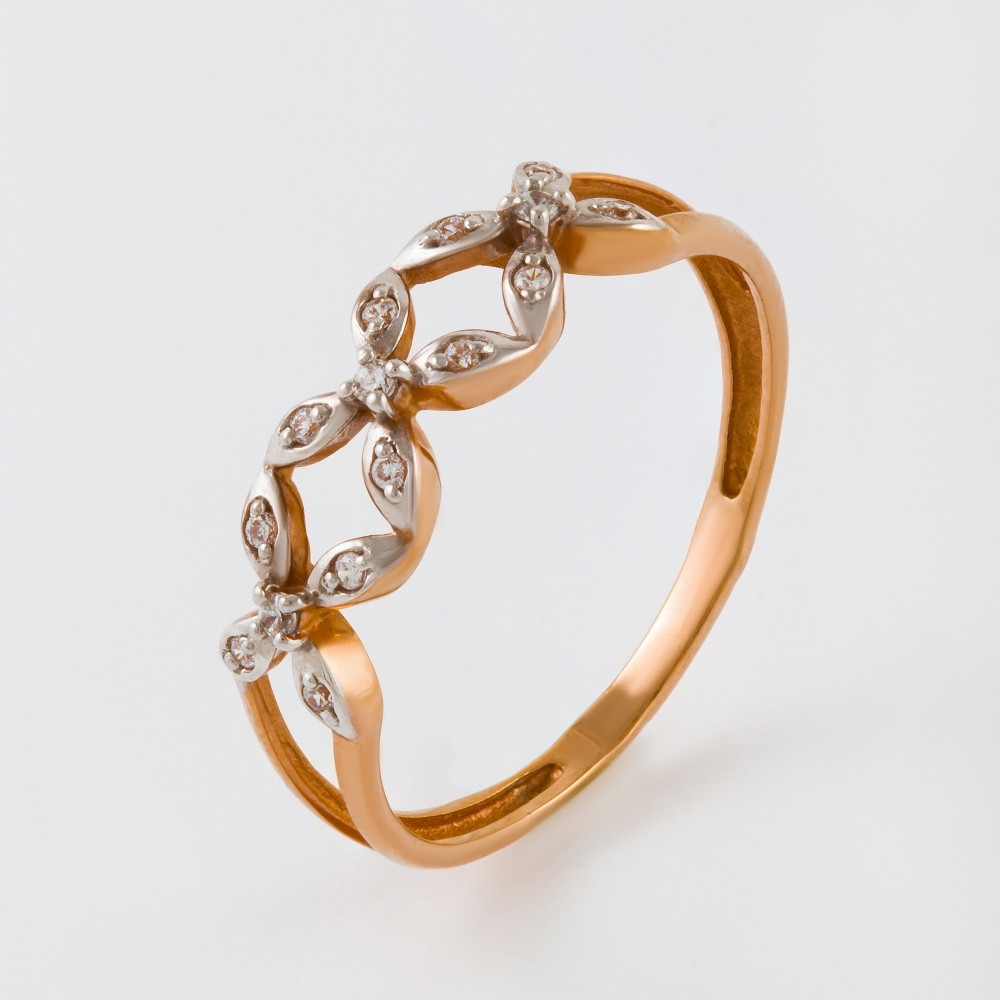 Золотое кольцо Сорокин из красного золота 585 пробы  со вставками (фианит) СЩ70025600, размеры от 16.5 до 17.5