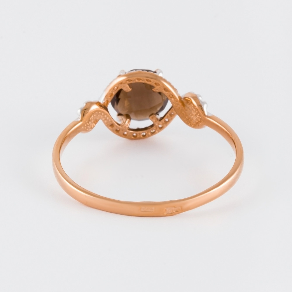 Золотое кольцо Efremof из красного золота 585 пробы со вставками из полудрагоценных камней (гранат, топаз, аметист, фианит и раухтопаз) ЮПК1342604тр, размеры от 16 до 20
