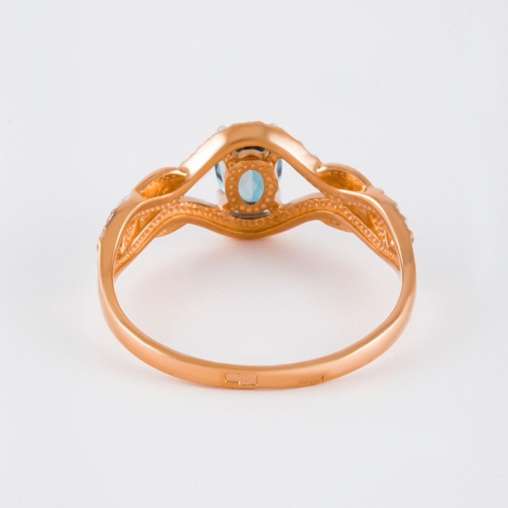 Золотое кольцо Efremof из красного золота 585 пробы со вставками из полудрагоценных камней (топаз и фианит) ЮПК1343531тл, размеры от 16.5 до 19.5