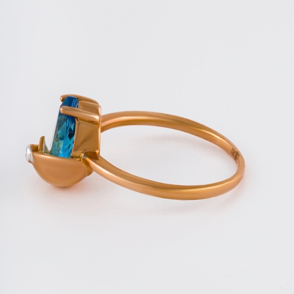 Золотое кольцо  из красного золота 585 пробы со вставками из полудрагоценных камней (топаз и фианит) ЖНЗТР21, размеры от 17 до 19.5
