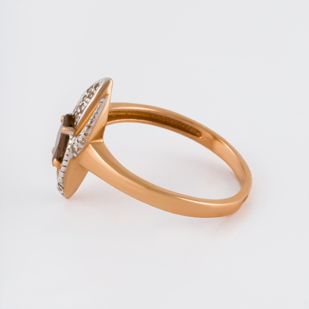 Золотое кольцо Ю-люкс из красного золота 585 пробы со вставками из полудрагоценных камней (фианит и раухтопаз) КСК13-0142рт, размеры от 16.5 до 19