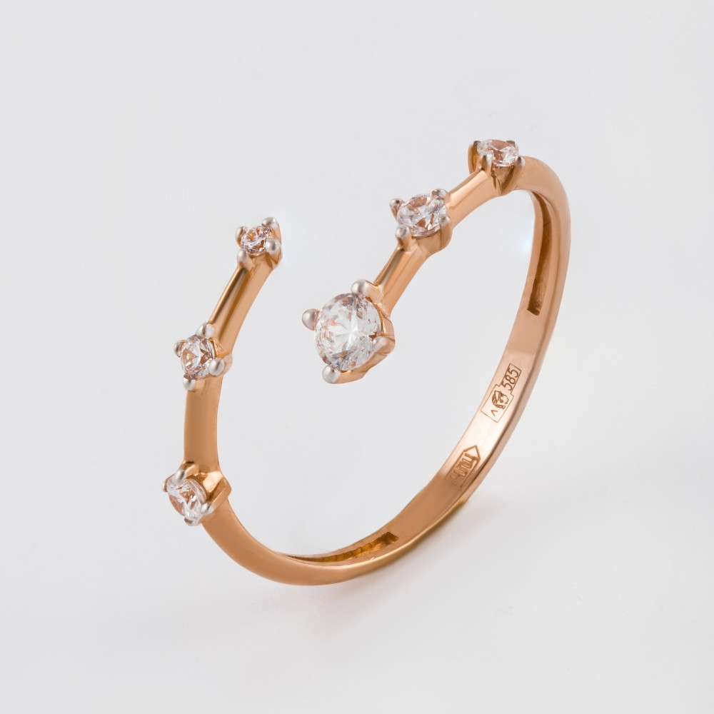 Золотое кольцо Санис из красного золота 585 пробы  со вставками (фианит) СН01-115924, размеры от 16 до 16.5