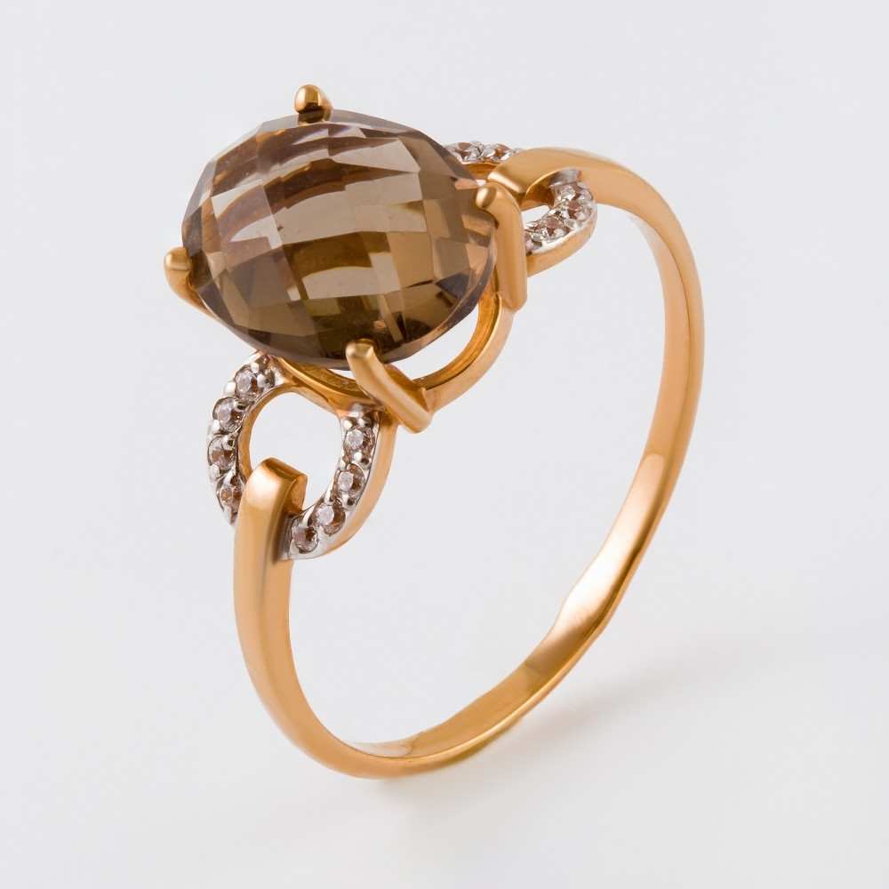 Золотое кольцо New gold из красного золота 585 пробы со вставками из полудрагоценных камней (топаз и фианит) НЮ102020191559тр, размеры от 16 до 18