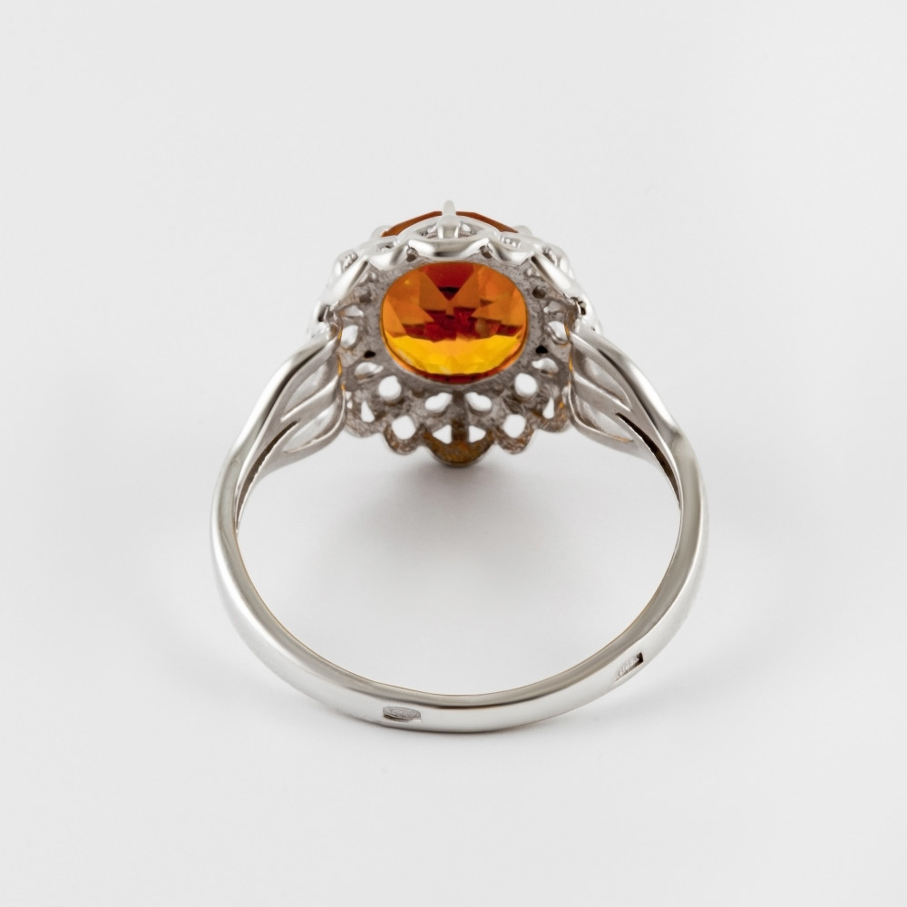 Серебряное кольцо Инталия  со вставками (цитрин синт) ИТ13045-440-9, размеры от 16.5 до 20