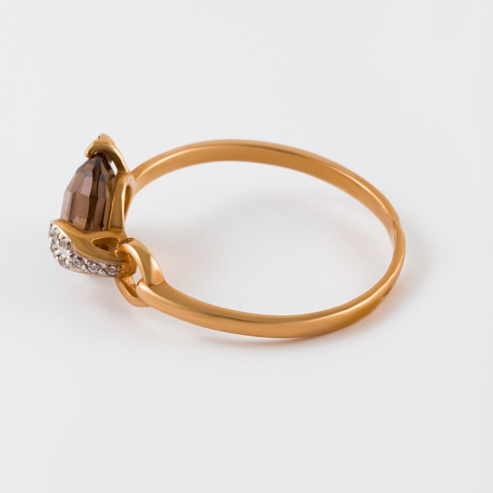 Золотое кольцо New gold из красного золота 585 пробы со вставками из полудрагоценных камней (хризолит, топаз, кварц и фианит) НЮ102020191504тр, размеры от 16.5 до 18.5