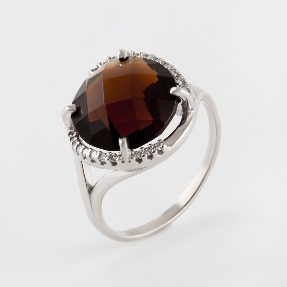 Серебряное кольцо Инталия со вставками из полудрагоценных камней (фианит и раухтопаз) ИТ11532-436-9, размеры от 16.5 до 19