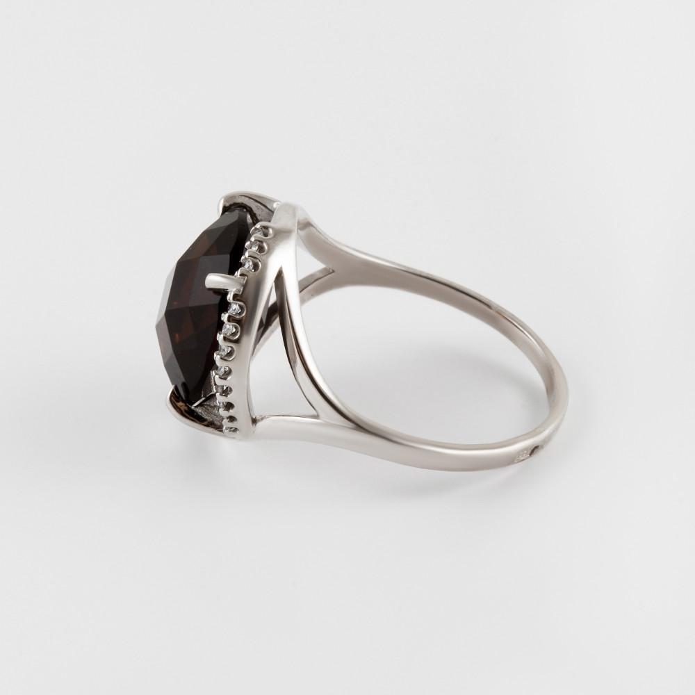 Серебряное кольцо Инталия со вставками из полудрагоценных камней (фианит и раухтопаз) ИТ11532-436-9, размеры от 16.5 до 19