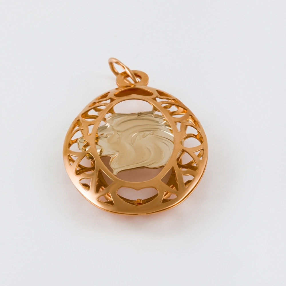 Золотой знак зодиака Голден глоб из красного золота 585 пробы  со вставками (фианит) ГГОБОП/Ф/лев1