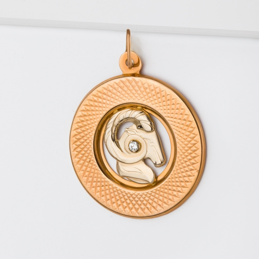 Золотой знак зодиака Голден глоб из красного золота 585 пробы  со вставками (фианит) ГГКрБПА/овн1