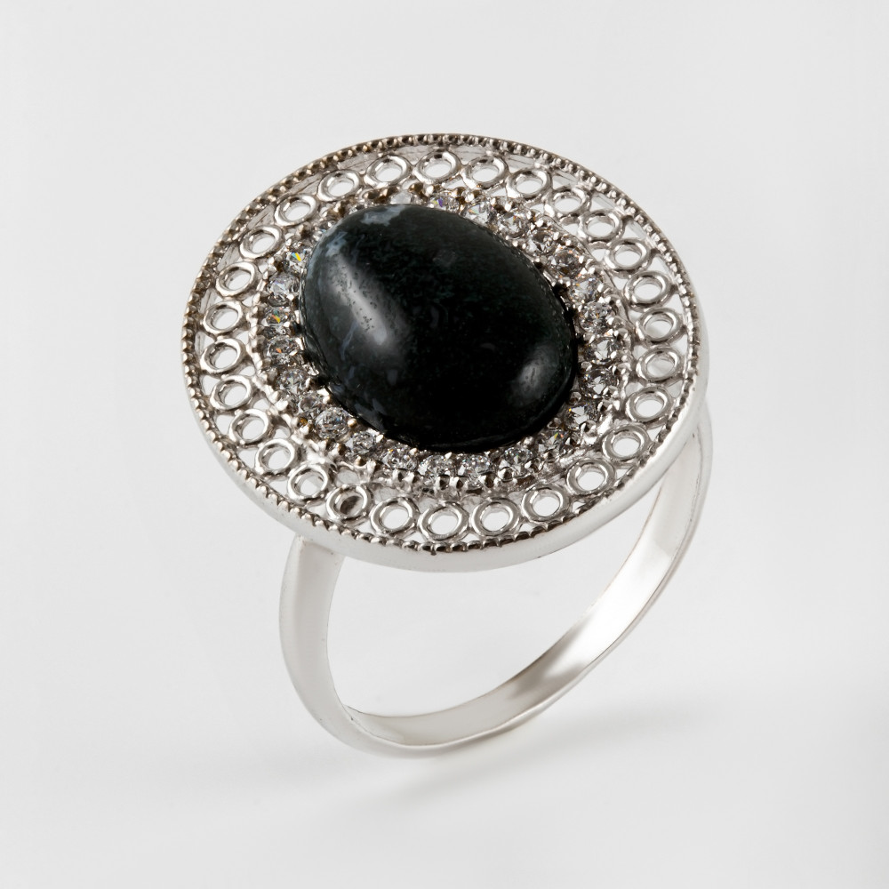 Серебряное кольцо с агатами плавленными и фианитами