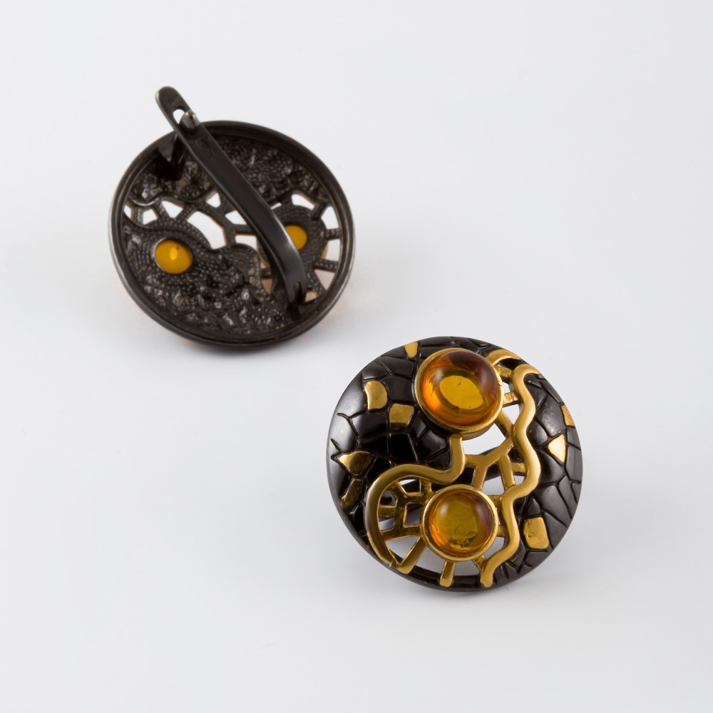 Серебряные серьги Балтийское золото со вставками из полудрагоценных камней () ЯН72131343