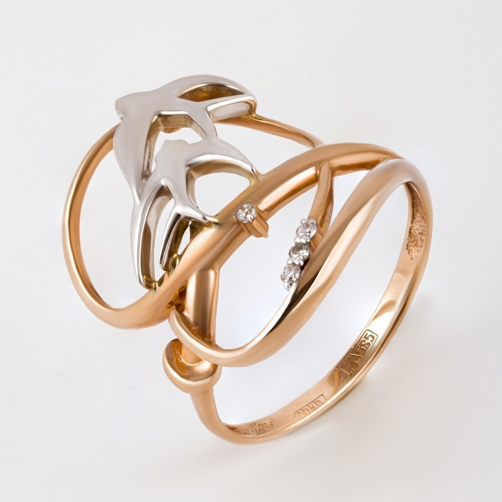 Золотое кольцо Белый бриллиант из красного золота 585 пробы со вставками из драгоценных камней (бриллиант) ЮЗ1-11-0409, размеры от 17.5 до 17.5
