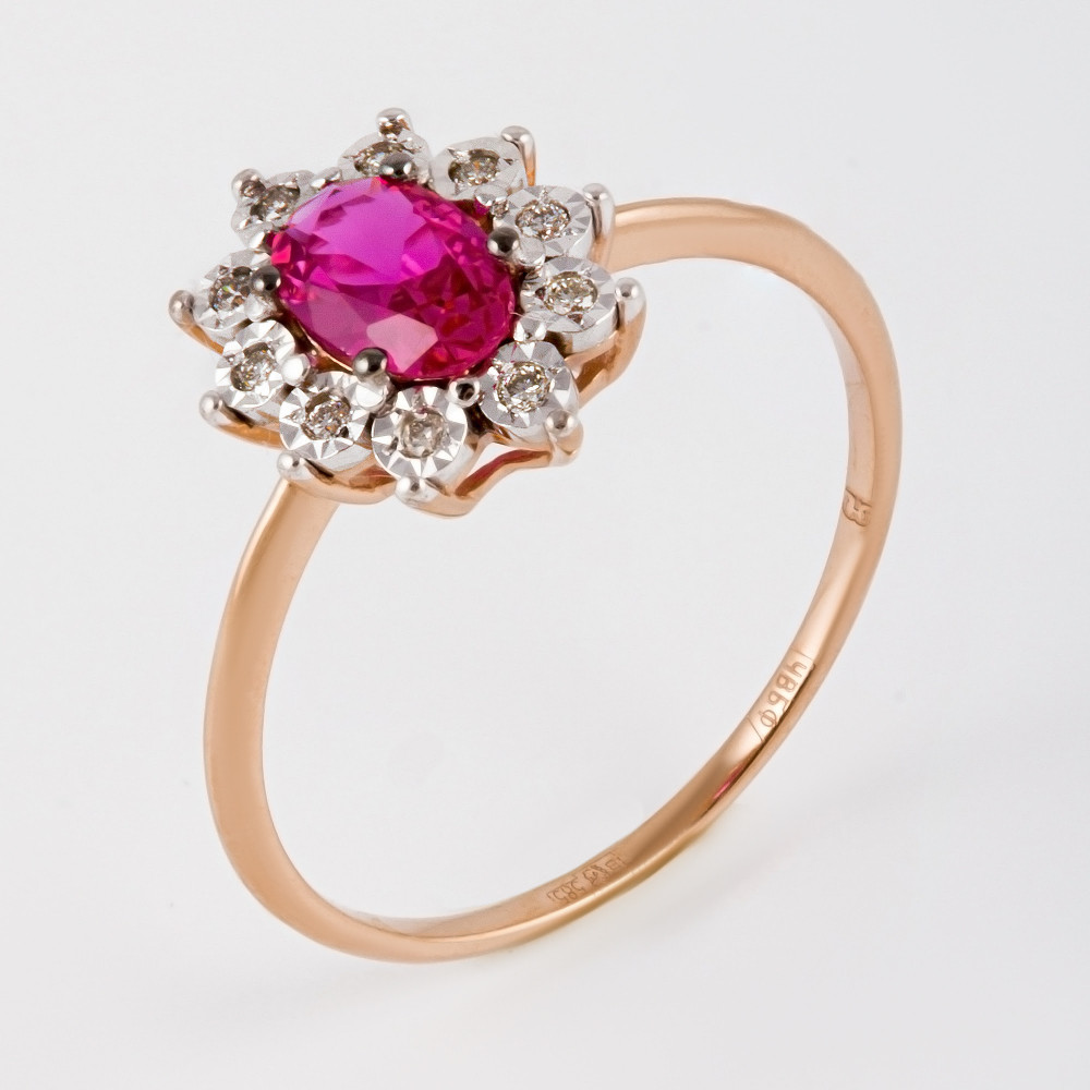 Золотое кольцо с рубином гт и бриллиантами