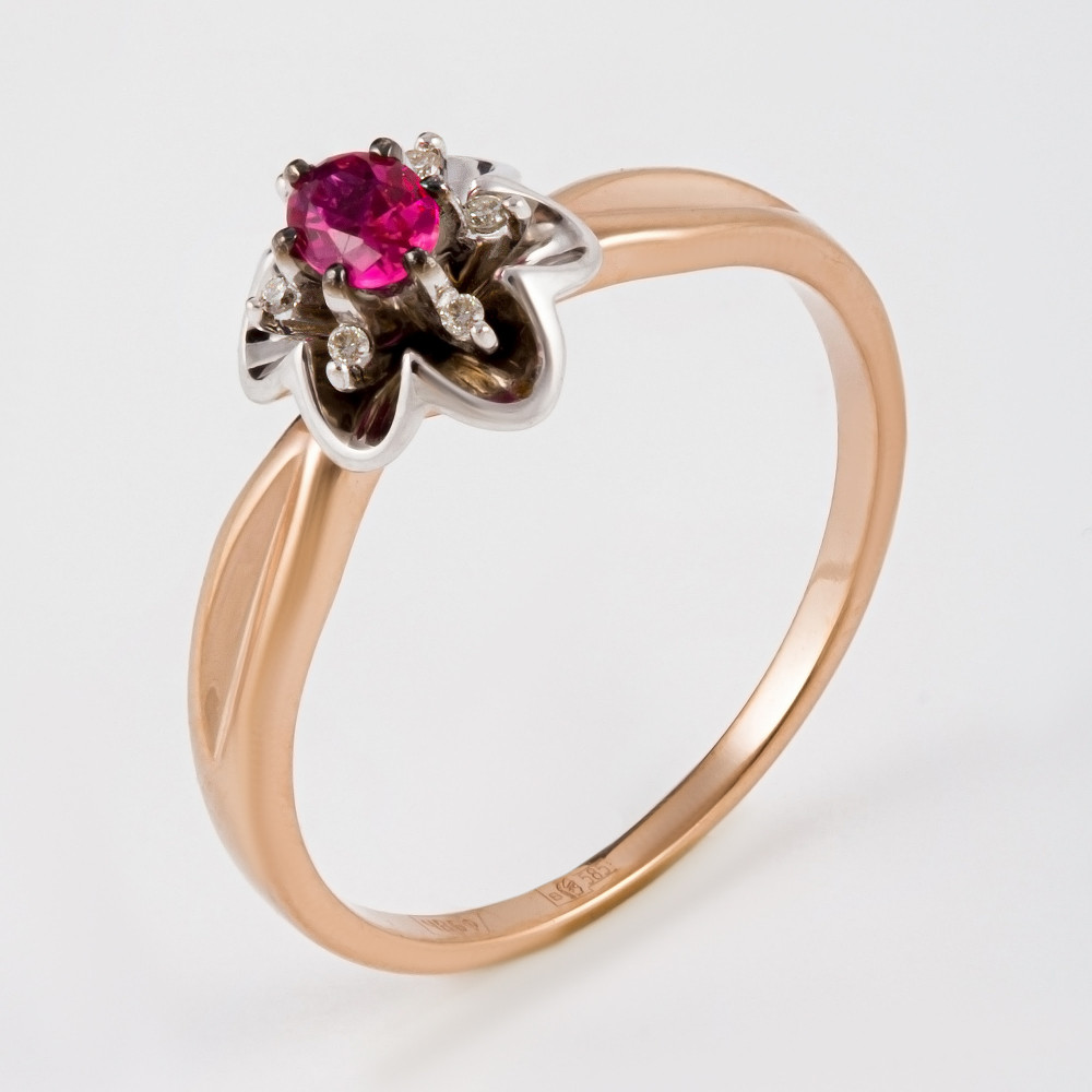 Золотое кольцо с рубином гт и бриллиантами