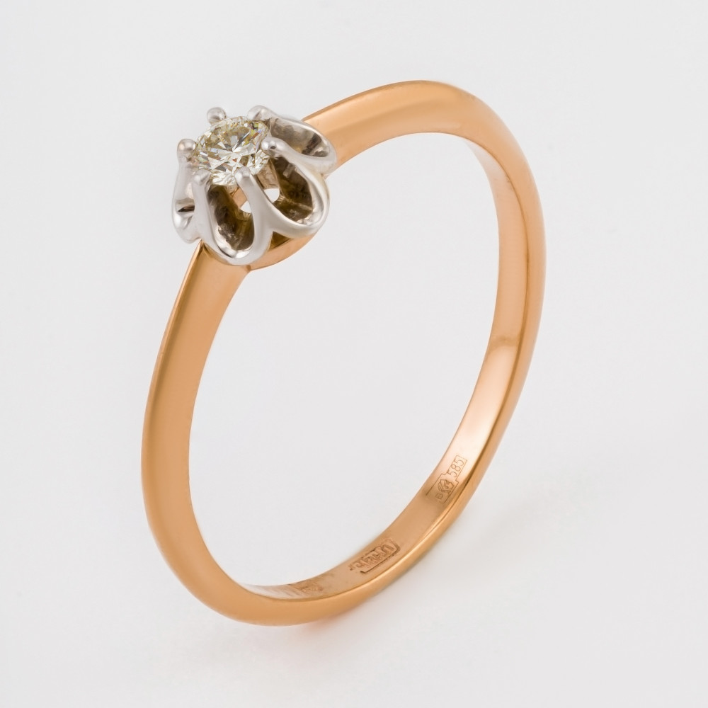 Золотое кольцо New gold из красного золота 585 пробы со вставками из драгоценных камней (бриллиант) НЮ10102015110бр, размеры от 16.5 до 17.5