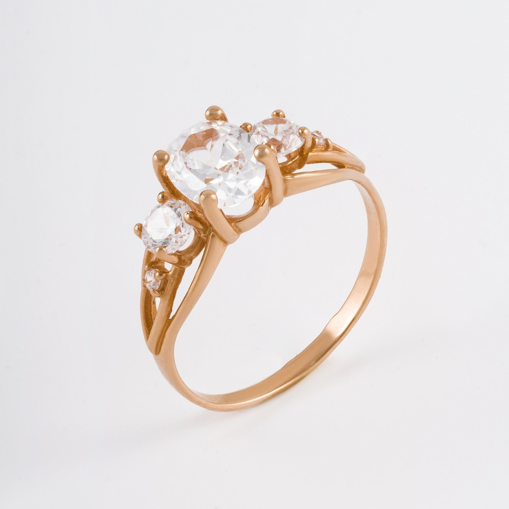 Золотое кольцо Берег из красного золота 585 пробы  со вставками (фианит) 2БКЗ5К-01-0361, размеры от 18 до 18