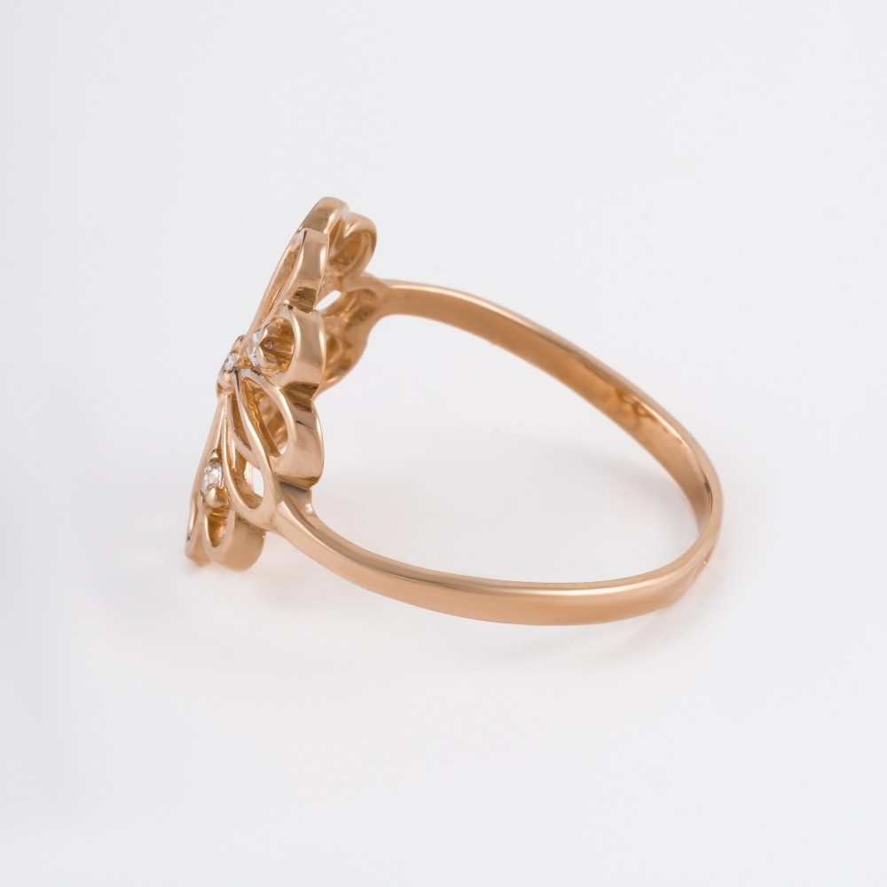 Золотое кольцо Берег из красного золота 585 пробы  со вставками (фианит) 2БКЗ5К-01-1207-01, размеры от 17 до 17.5