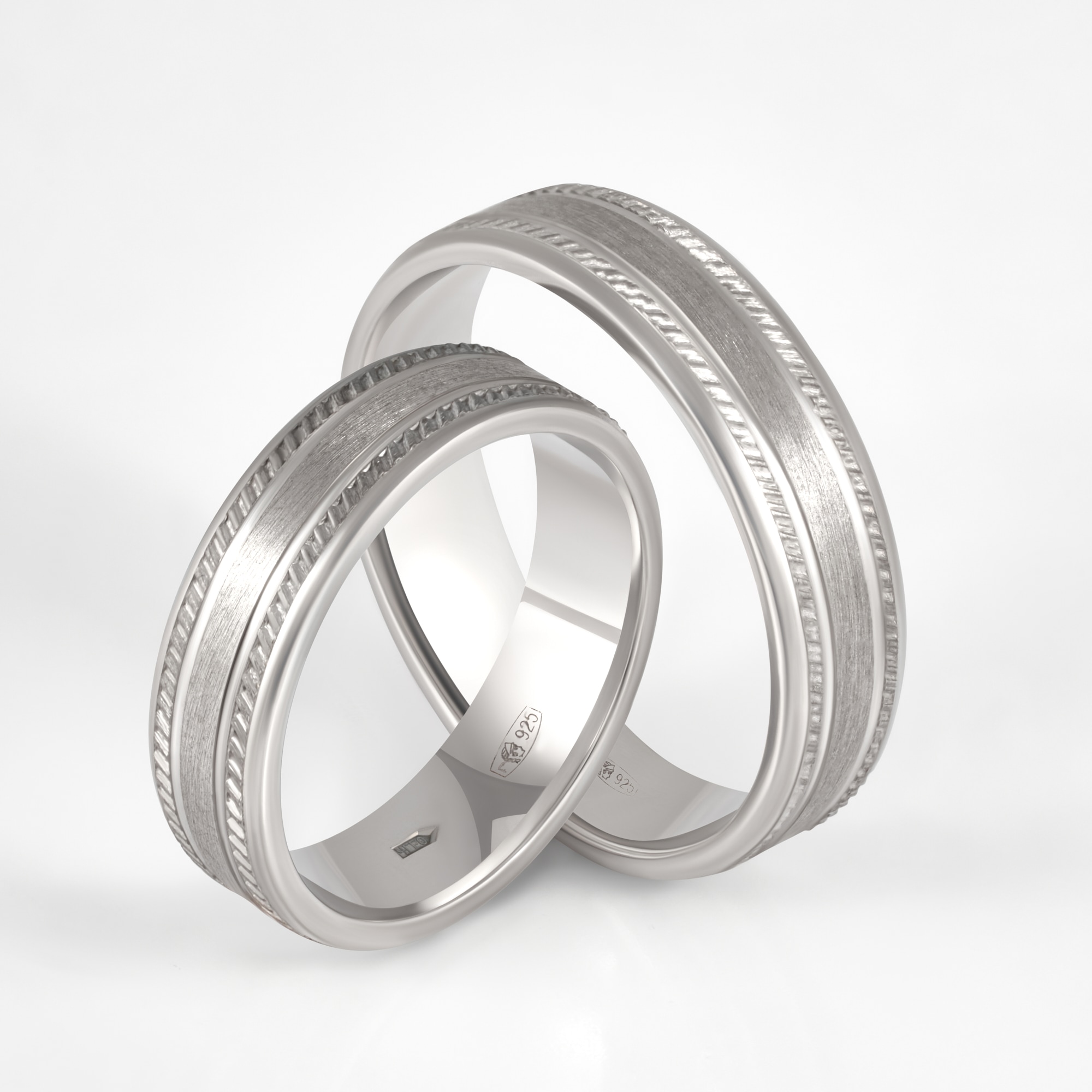 Серебряное кольцо обручальное с родированием