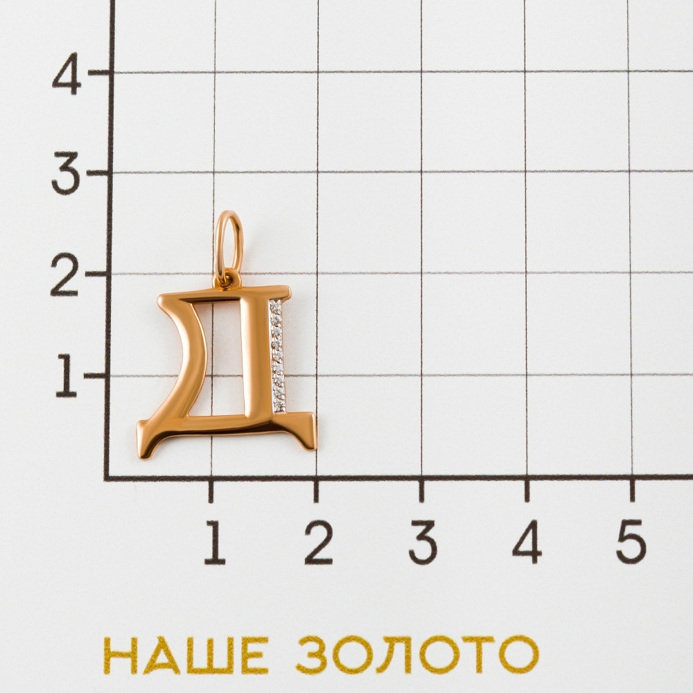 Золотая буква Efremof из красного золота 585 пробы  со вставками (фианит) ЮПП1328430