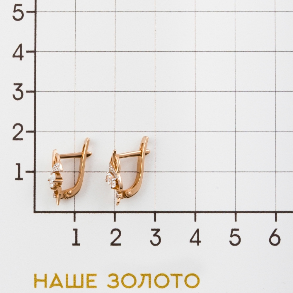 Золотые серьги Берег из красного золота 585 пробы  со вставками (фианит) 2БСЗ5К.1-01-1215-01